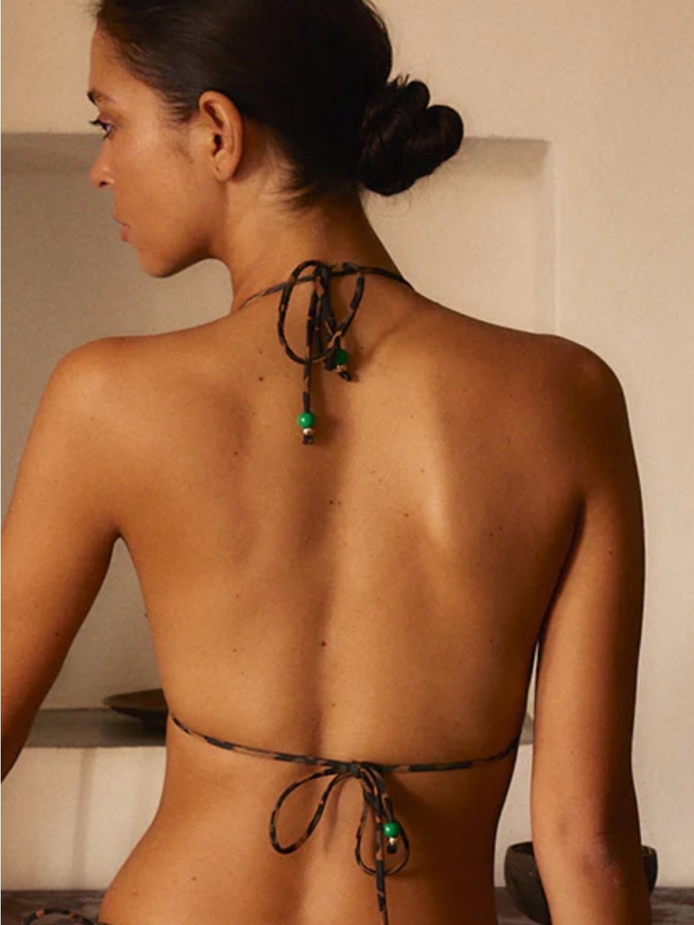Leopard Print Triangle Bikini Top with Center Bead - Picture 3 of 7